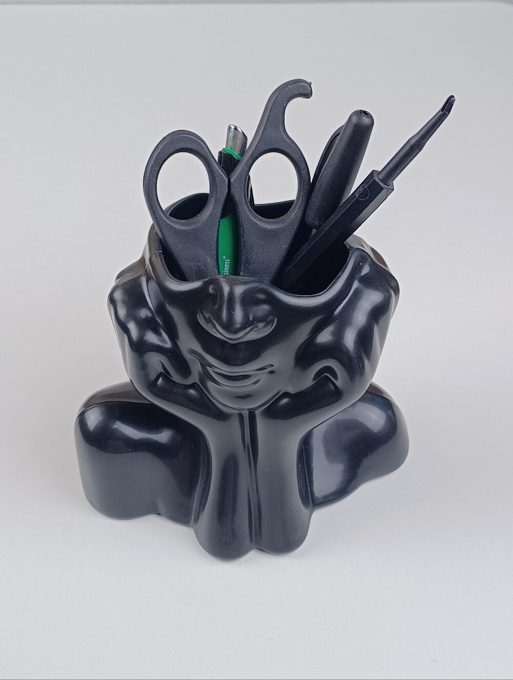 Cute Faces-Shaped Makeup Brush Pen Desktop Organizer Minimalist Black Face